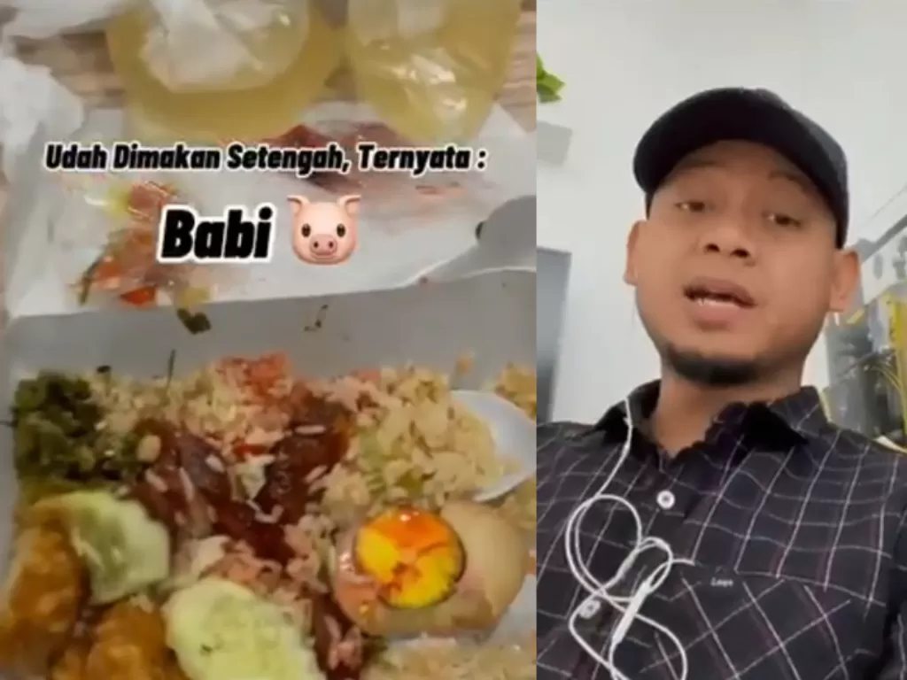 Pelanggan tertipu nasi hainan isi daging babi di grab food. (Twitter/Fahmi Alkatiri)