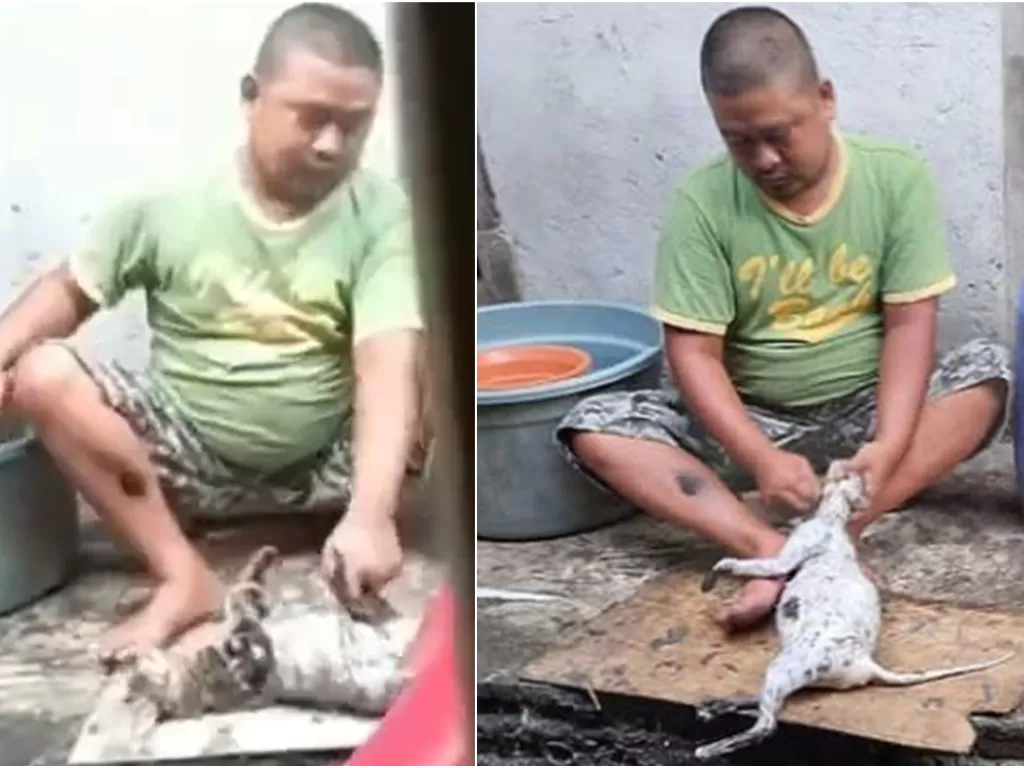 Seorang pria ODGJ menyembelih kucing di Purwodadi, Jawa Tengah. (ist)