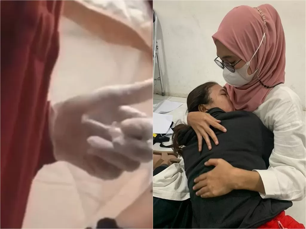 Wanita diduga disuntik jarum kosong saat vaksinasi di Karawang (Instagram/halokrw)