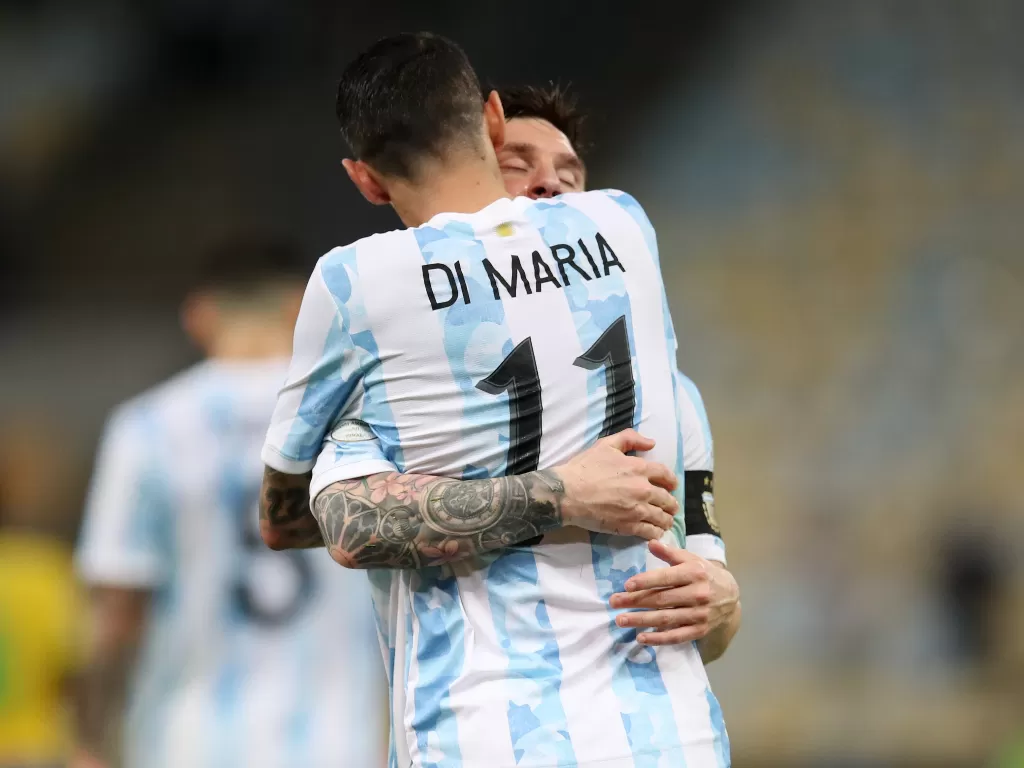 Lionel Messi dan Angel Di Maria. (photo/REUTERS/Ricardo Moraes)