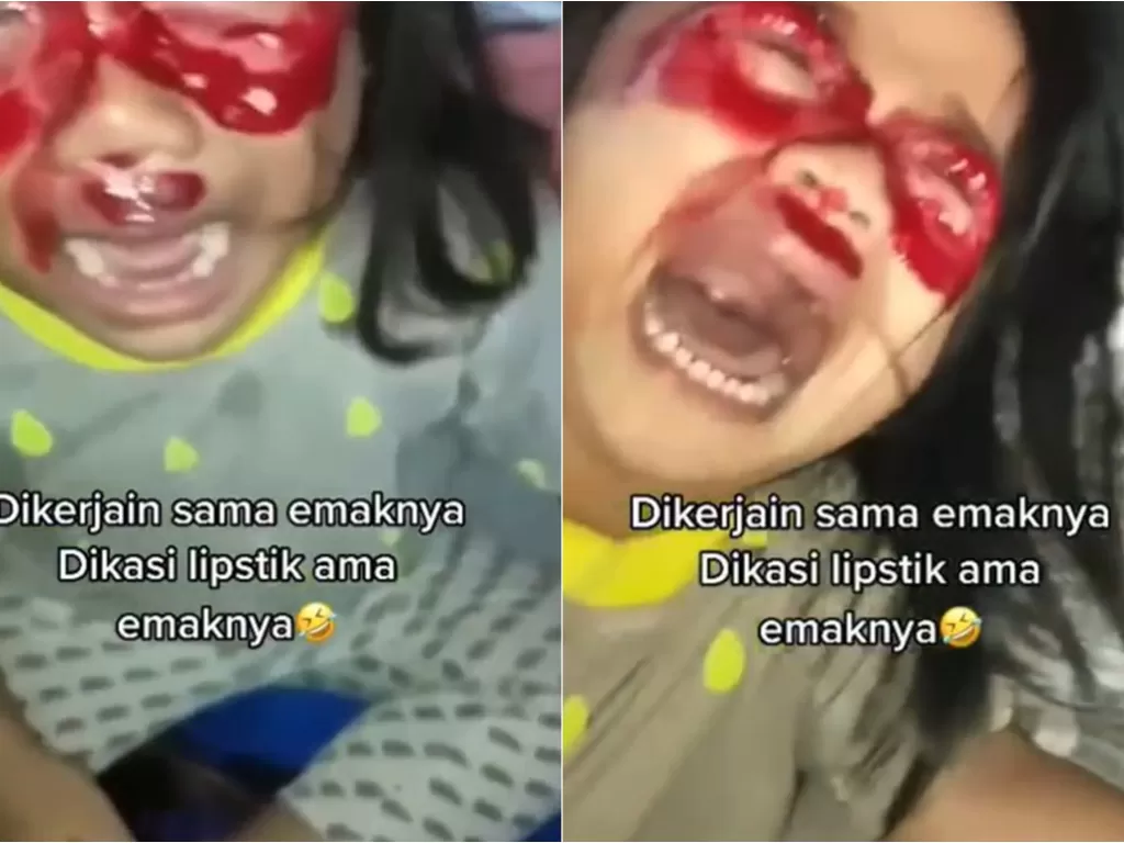 Ibu warnai mata anaknya seperti berdarah. (Instagram/@memomedsos)