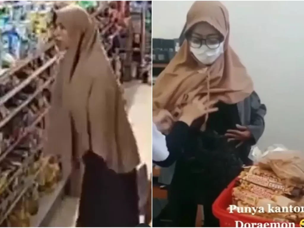 Kolase foto dua wanita pengutil berjilbab di minimarket. (tangkapan layar)