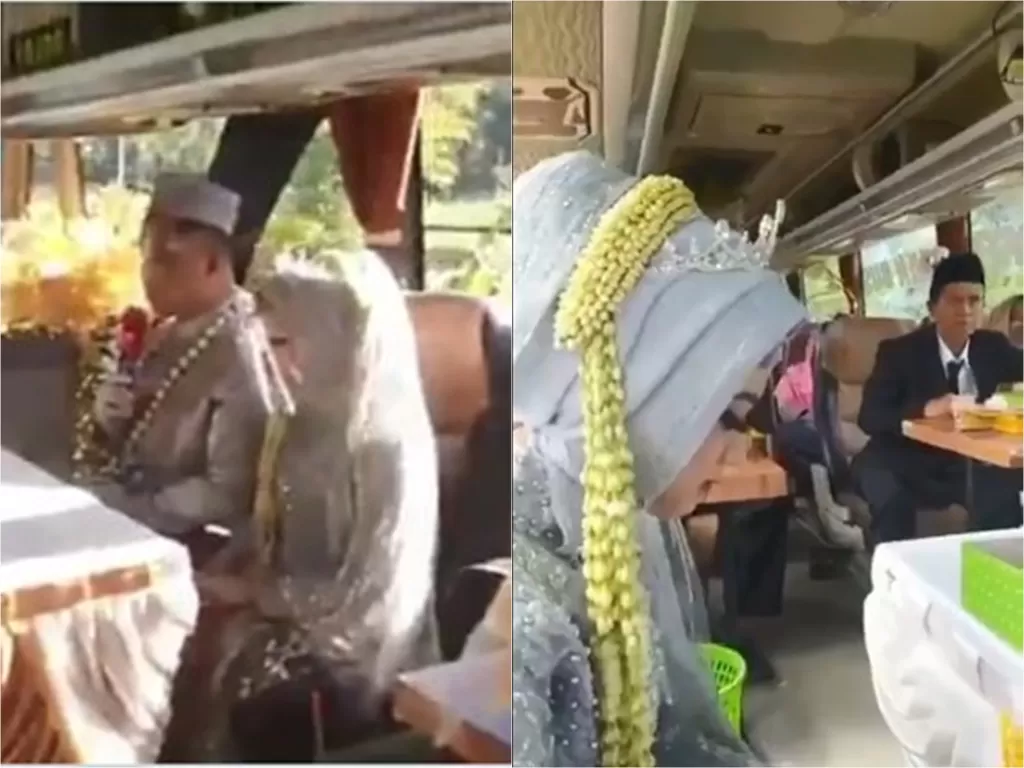 Viral pasangan menikah di dalam bus ternyata warga Klaten (tangkapan layar)