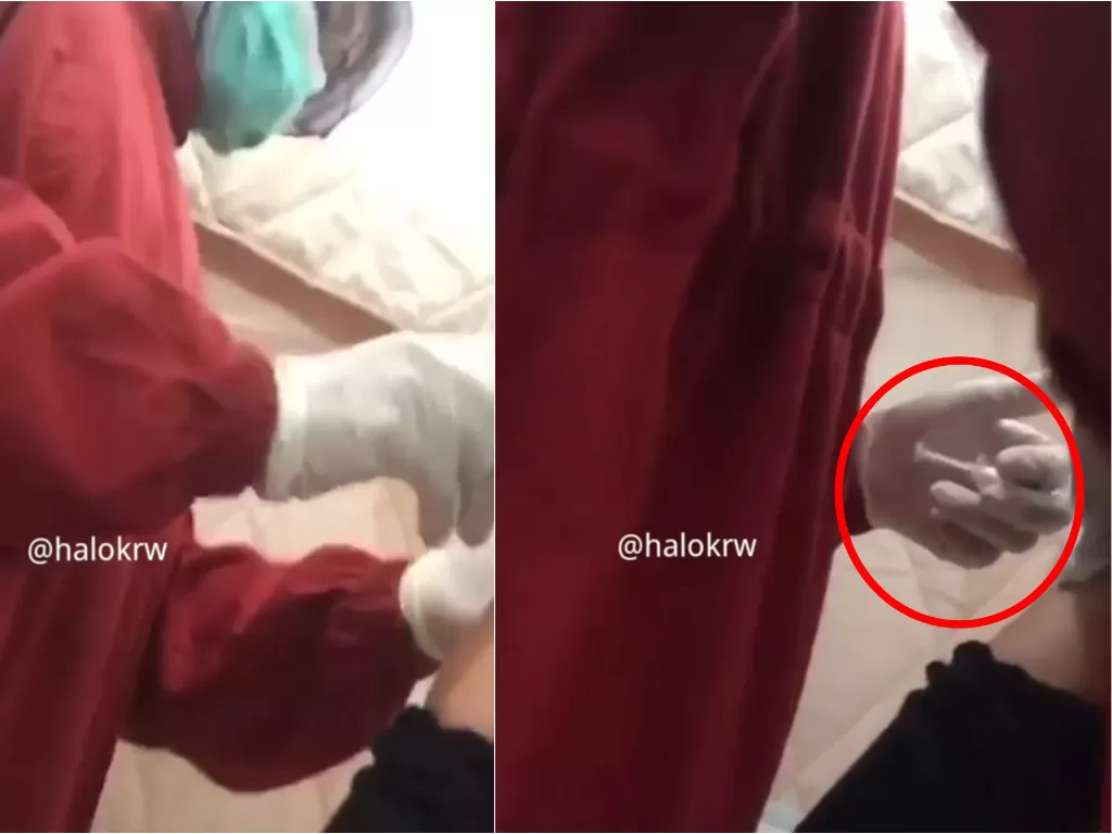 Vaksinator diduga tidak menyuntikkan vaksin ke tubuh warga (Instagram/halokrw)
