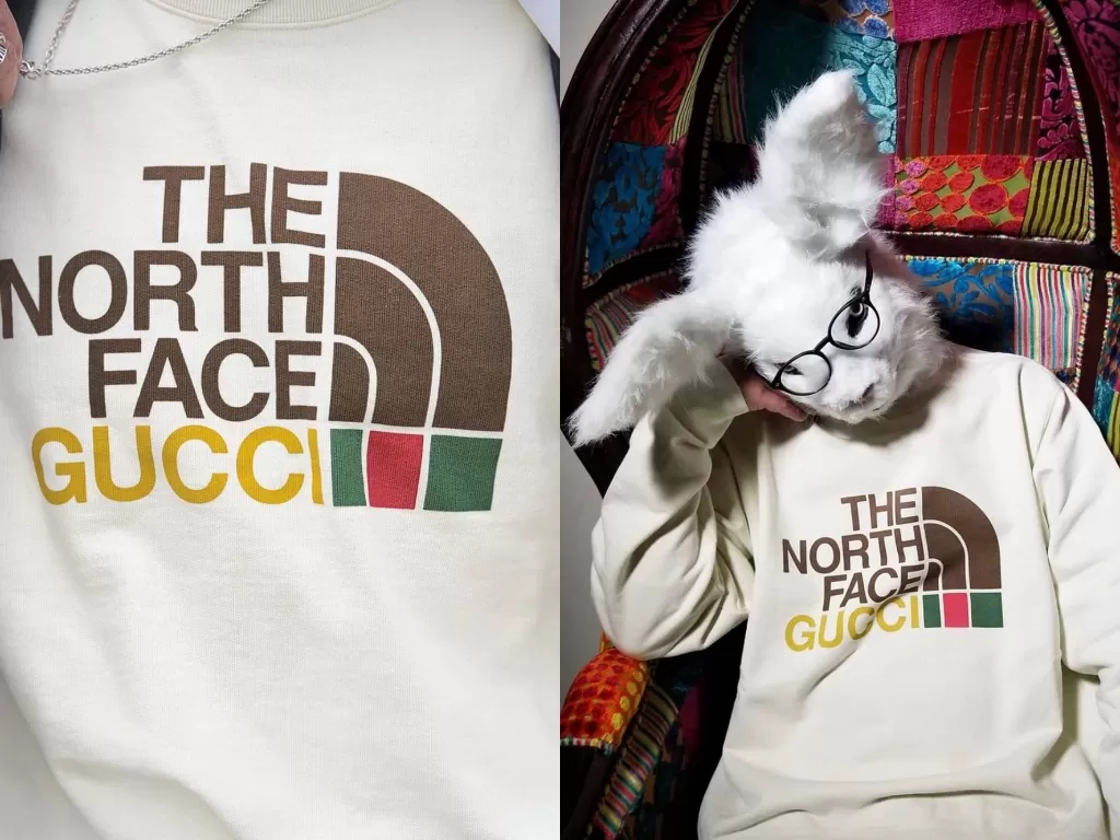 Tampilan sweater kolaborasi The North Face dengan Gucci. (photo/Instagram/@stockxstreetwear)