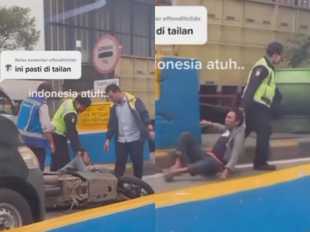 Petugas memukul dan menyeret pengendara motor (Instagram @/kamera pengawas)