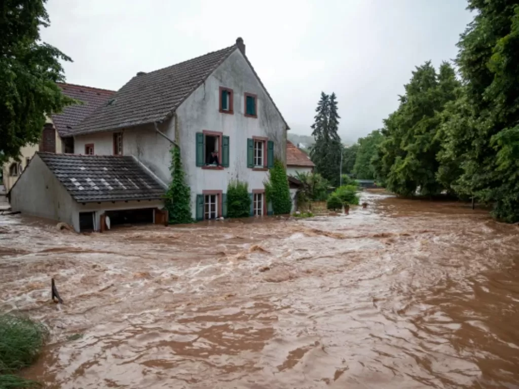 Banjir di Jerman, 6 rumah runtuh. (AP)