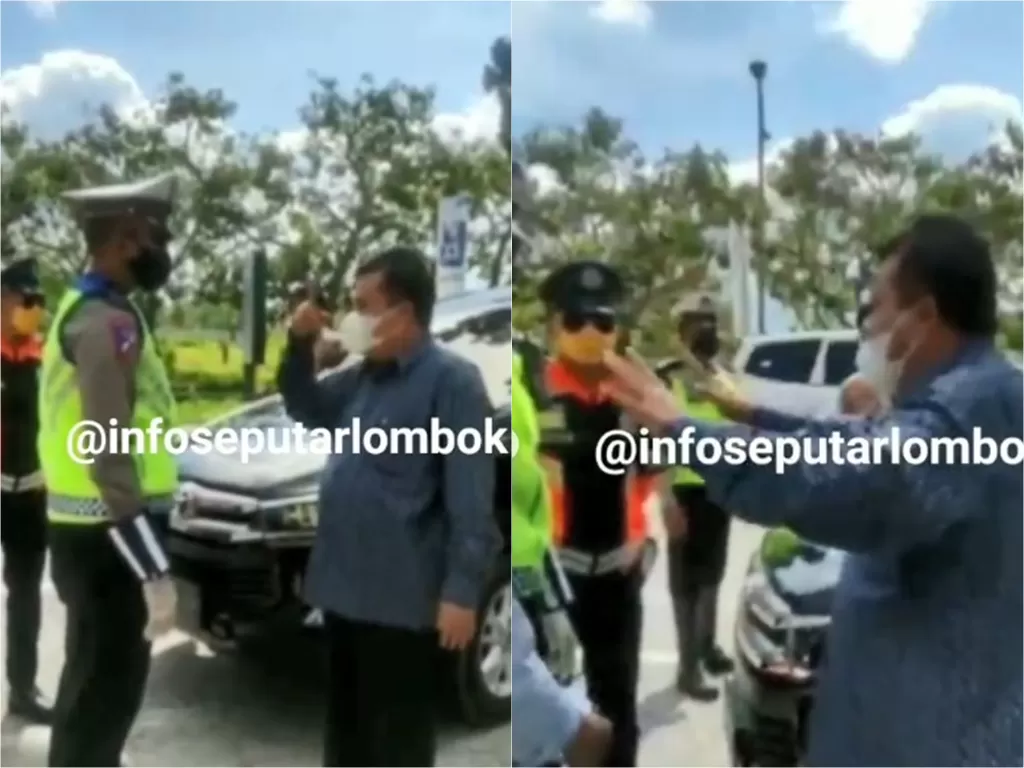Anggota DPRD NTB bersitegang dengan petugas di penyekatan saat diberhentikan karena belum vaksin (Instagram/instalombok_)