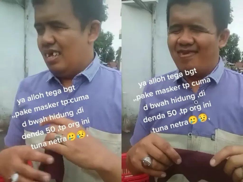 Pria tunanetra didenda Rp50 ribu karena pakai masker di bawah hidung (Instagram/putra_mahardhika05)