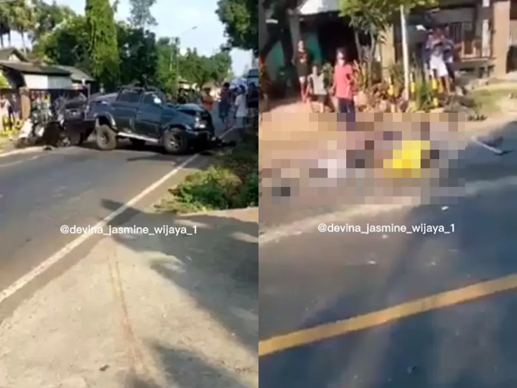 Kecelakaan antara mobil Panther dengan truk tronton di Tuban (Instagram/devina_jasmine_wijaya_1)
