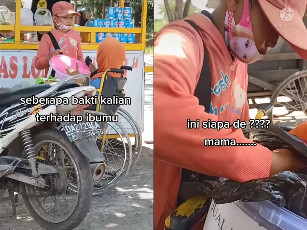 Bocah jualan keripik pisang sambil dorong ibunya di kursi roda (TikTok/bayikalila_ikatancinta)