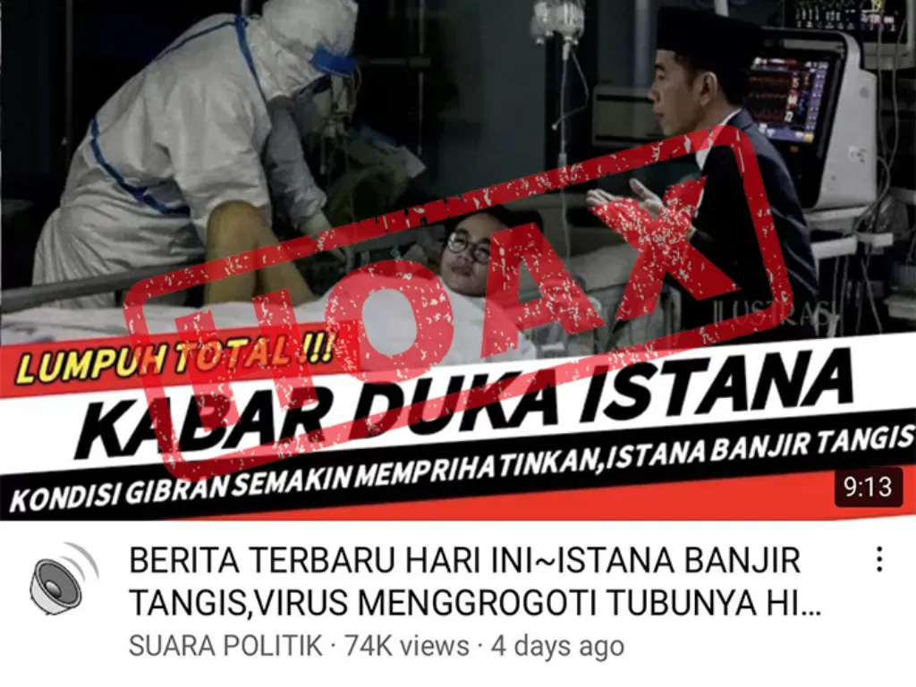 Thumbnail dari video hoaks yang diunggah akun 'Suara Politik' di Youtube yang banyak dikecam netizen. (Youtube/Suara Politik))