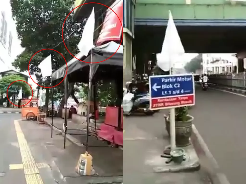 Bendera putih dipasangkan di kawasan Tanah Abang. (Photo/Instagram/@merekamjakarta)
