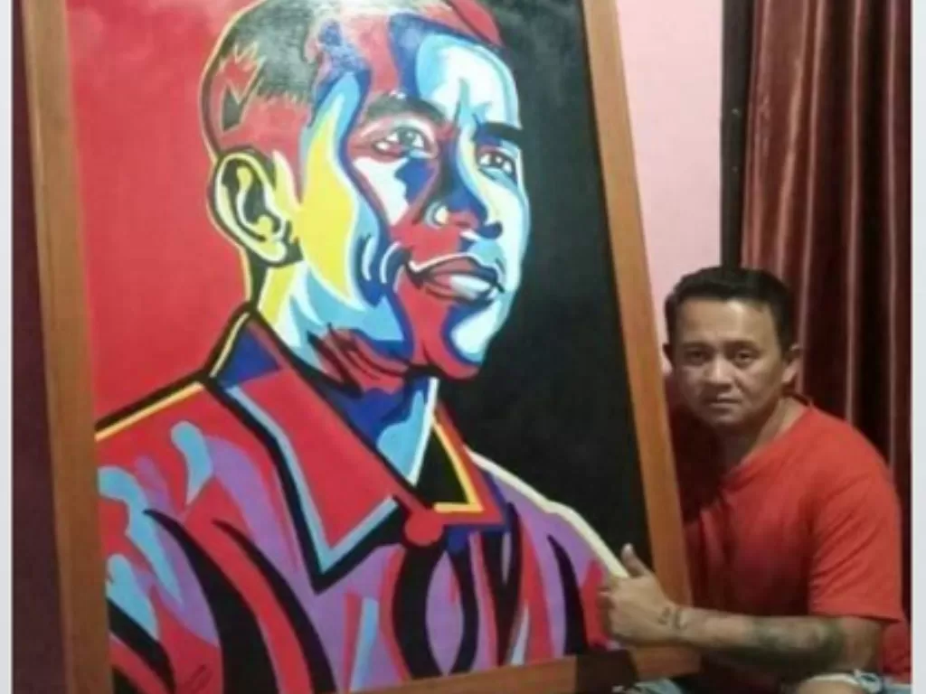 Seniman jual lukisan Jokowi. (Facebook/Seniman Minahasa)