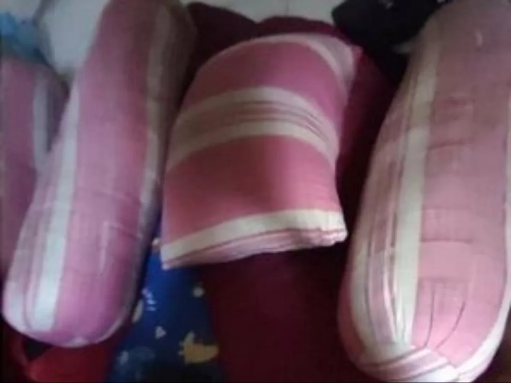 Objek dari seorang pria yang viral memiliki fetish bantal-guling berwana pink hasil curian. (Foto/Tangkapan Layar)