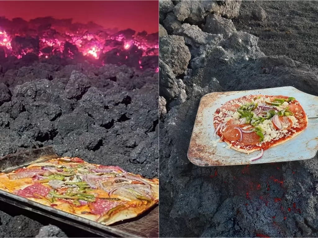 Pizza dimasak di atas lava yang mengeras (Instagram/pizzapacayadedavid)