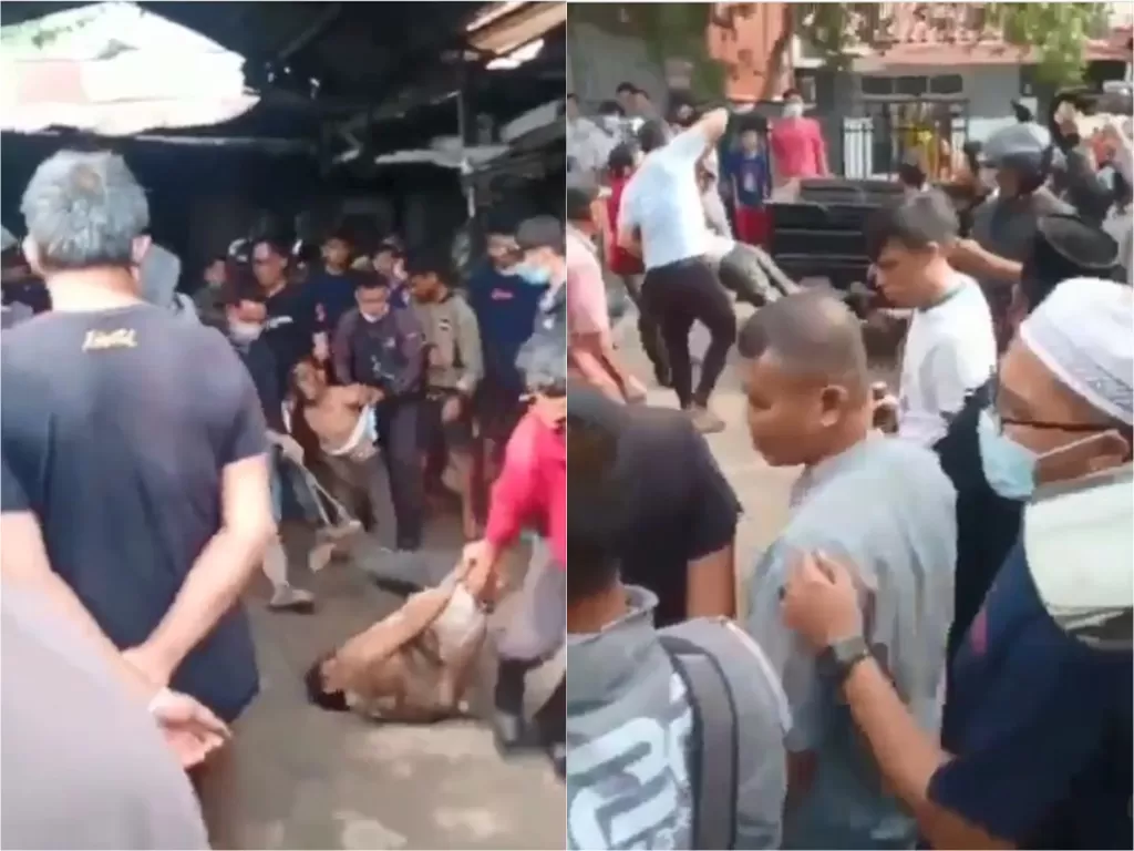 Warga keroyok dua pria usai terciduk curi motor di Tangerang (Instagram/jakartainformasi)