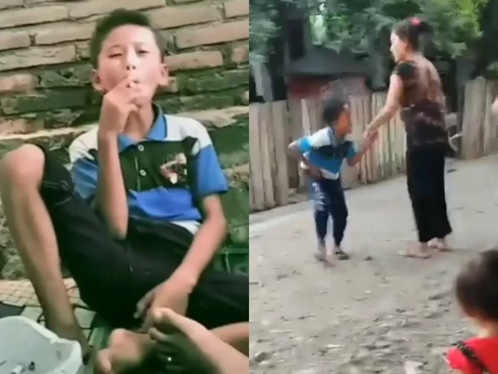 Bocah ini mendapatkan 'tepukan' cinta dari sang ibu gegara merokok. (Photo/Facebook)