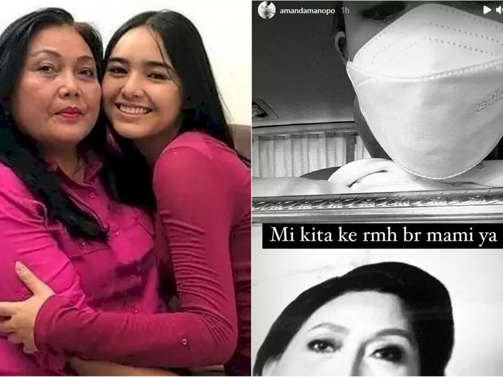 Kiri: Amanda Manopo dan ibunya. (Instagram/@andin.aldebaran.rcti) / Kanan: Amanda antar ibunya ke pemakaman. (Instagram/@amandamanopo)