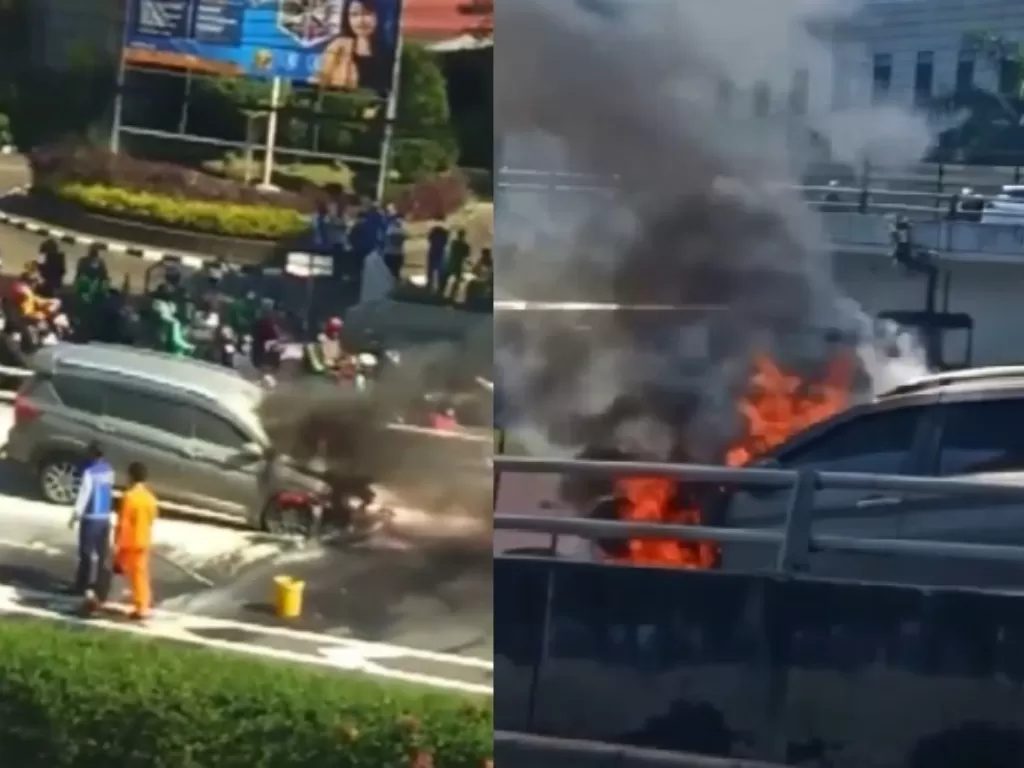 Viral Sebuah Mobil Ertiga Terbakar di Tol Dalam Kota. (Instagram/@merekam.jakarta).