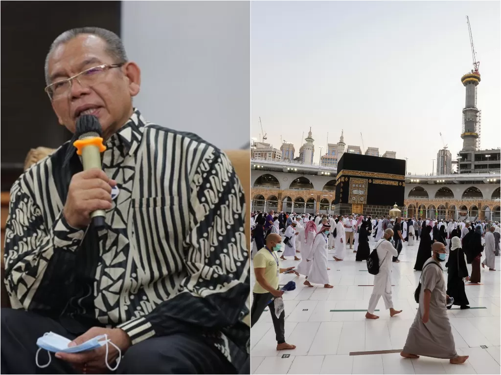  Kiri: Plt Dirjen Penyelenggaraan Haji dan Umrah Kementerian Agama Khoirizi. (ANTARA/HO-Kemenag) Kanan: Tawaf dalam ibadah haji tahunan, di kota suci Mekkah, Arab Saudi 20 Juli 2021. (photo/REUTERS/Ahmed Yosri)