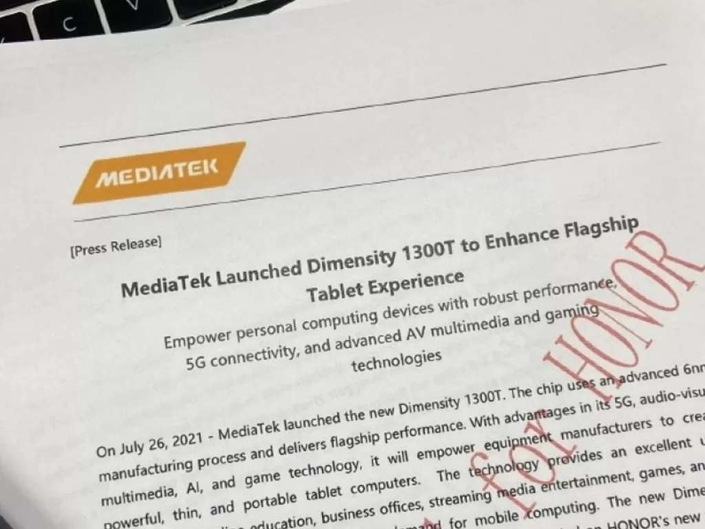 Bocoran dokumen press release terkait MediaTek Dimensity 1300T (photo/Weibo via. MyDrivers)