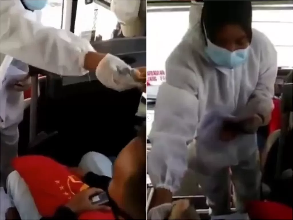 Viral video wanita jual bebas surat bebas COVID-19 di dalam bus (Instagram/sumsel_aktif)