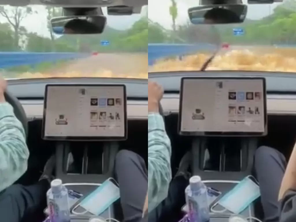 Video mobil Tesla berhasil lewati banjir. (Photo/Twitter/@ray4tesla)