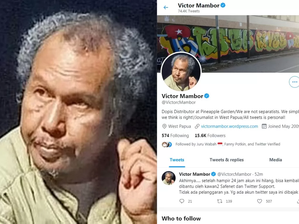 Akun Twitter jurnalis Papua Victor Mambor. (Tangkapan layar/Twitter/Victormambor)