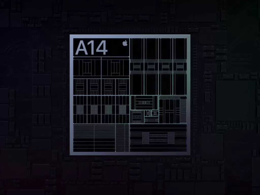 Ilustrasi tampilan chipset Apple A14 yang digunakan di iPhone 12 Series (photo/Apple)