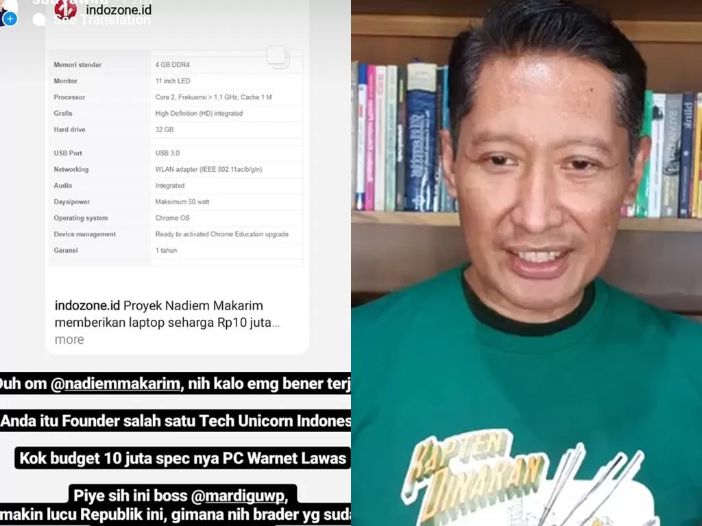 Bossman kritik soal anggaran laptop Kemendikbud. (Photo/Instagram/@mardiguwp)