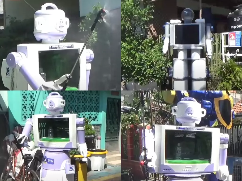 Robot Delta hasil inovasi terbaru yang dibuat secara swadaya oleh warga di kampung Jalan Tembok Gede III Surabaya. (ANTARA/Hanif Nashrullah)