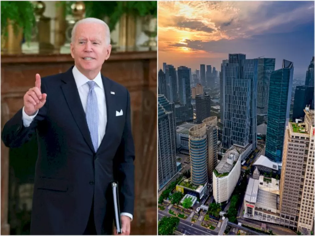 Kiri: Presiden Amerika Serikat (AS) Joe Biden. (photo/REUTERS/Evelyn Hockstein). Kanan: DKI Jakarta. (photo/Pexels/Tom Fisk /ilustrasi)