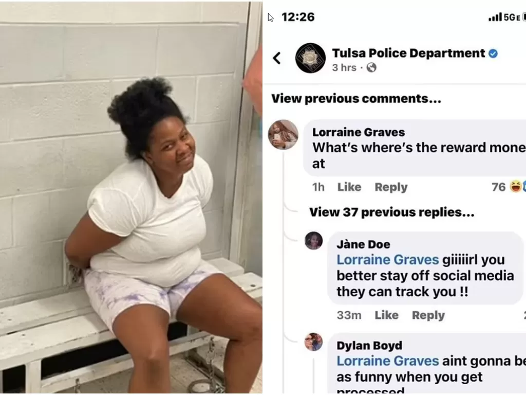 kiri: Lorraine Graves / kanan: isi komentarnya di Facebook (photo/Tulsa Police Department's via dailymail)