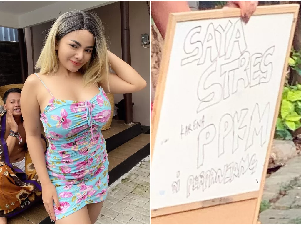 Aksi Dinar Candy yang turun ke jalanan dengan bikini. (Instagram/@dinar_candy)