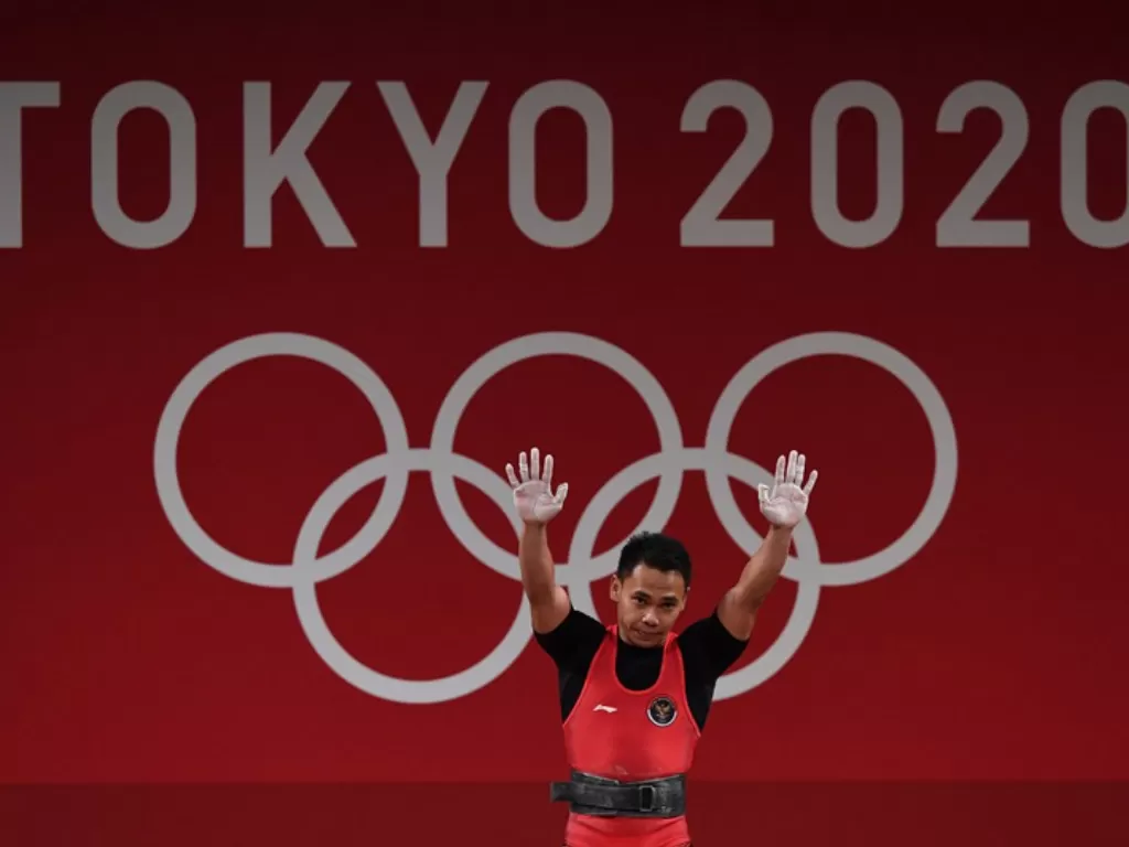Lifter Eko Yuli Irawan usai tampil di Olimpiade Tokyo 2020 (ANTARA FOTO/Sigid Kurniawan)