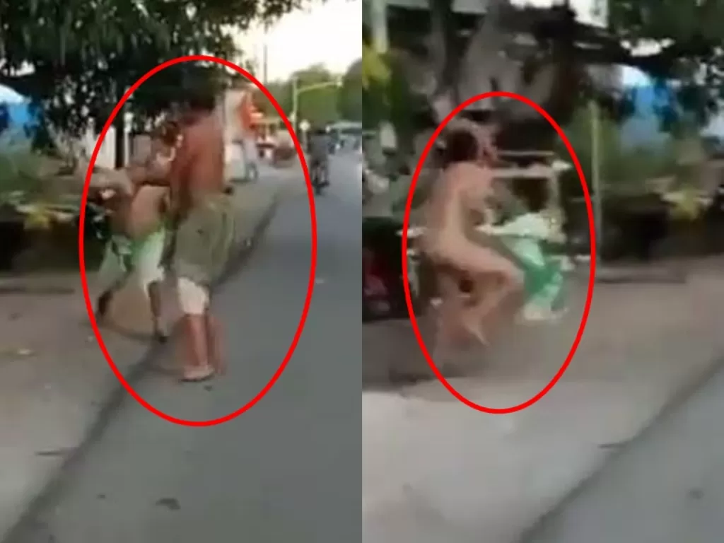 Aksi Dua Pria Saling Pukul Berakhir Bugil. (Instagram/@dewata.terkini)