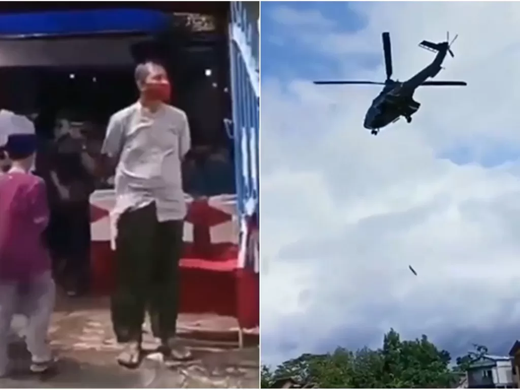 Helikopter mendarat di dekat hajatan pernikahan di Trenggalek. (Instagram)