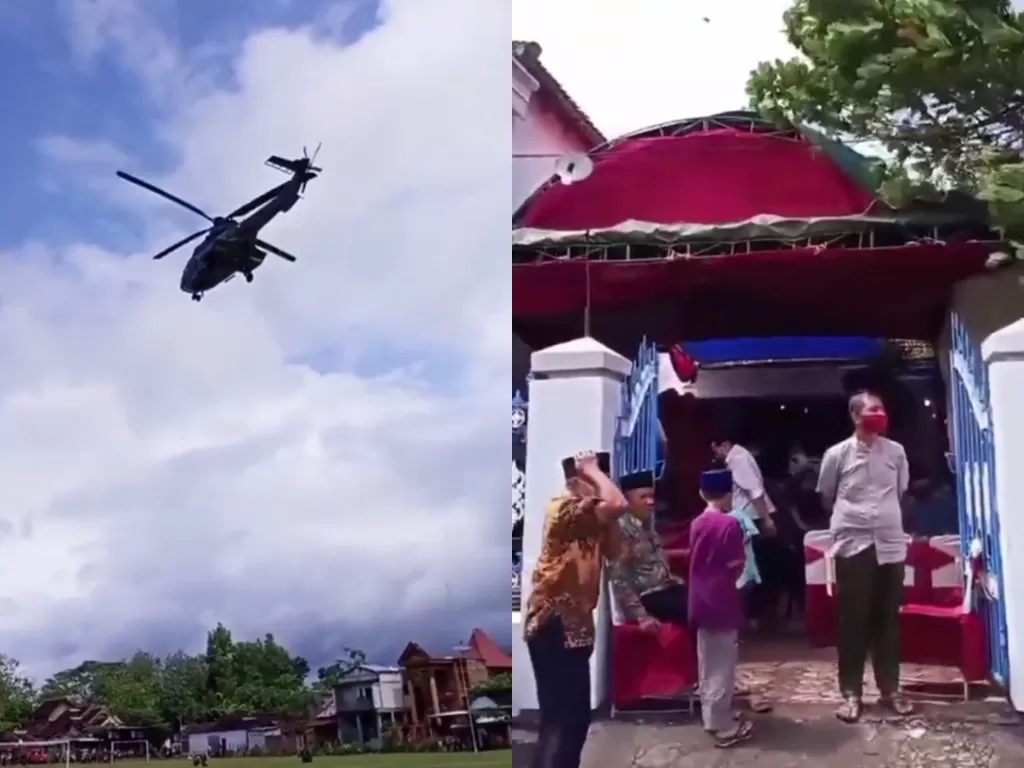 Video viral helikopter mendarat di dekat lokasi pernikahan (Istimewa)