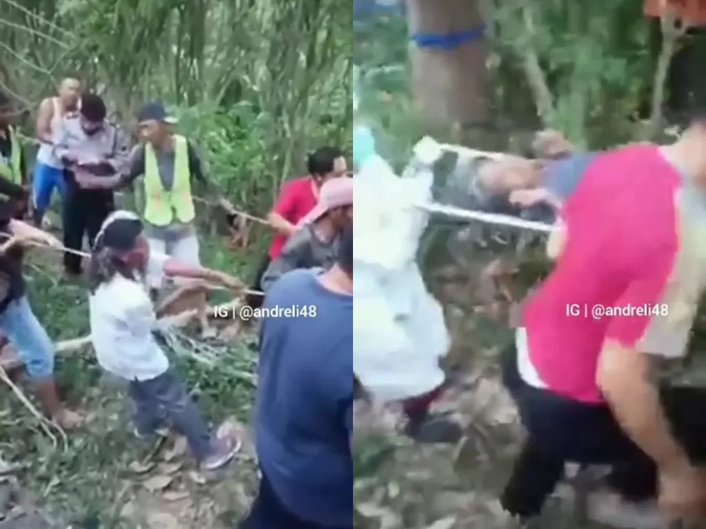 Warga dan petugas gabungan evakuasi nenek dari dalam sumur di Magelang (Instagram/andreli48)