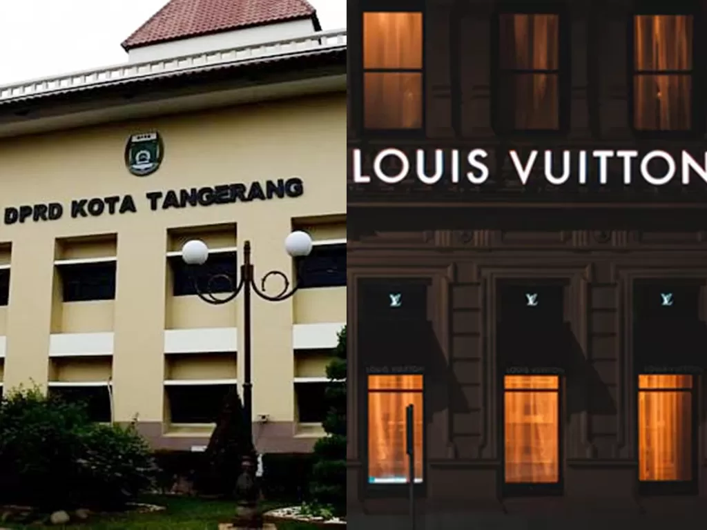 Kiri: Gedung DPRD Kota Tangerang (Antara) / Kanan: Brand Louis Vuitton (Ilustrasi/Unsplash)