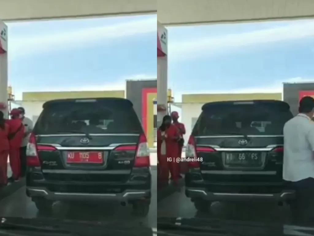 Plat mobil berubah warna dari merah ke hitam saat isi BBM di SPBU (Instagram/andreli48)