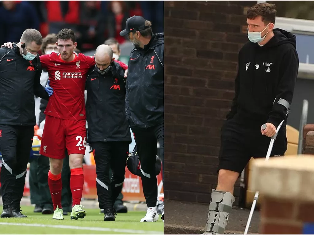Bek kiri Liverpool, Andy Robertson cedera pergelangan kaki. (photo/REUTERS/LEE SMITH/Instagram/@andyrobertson94)