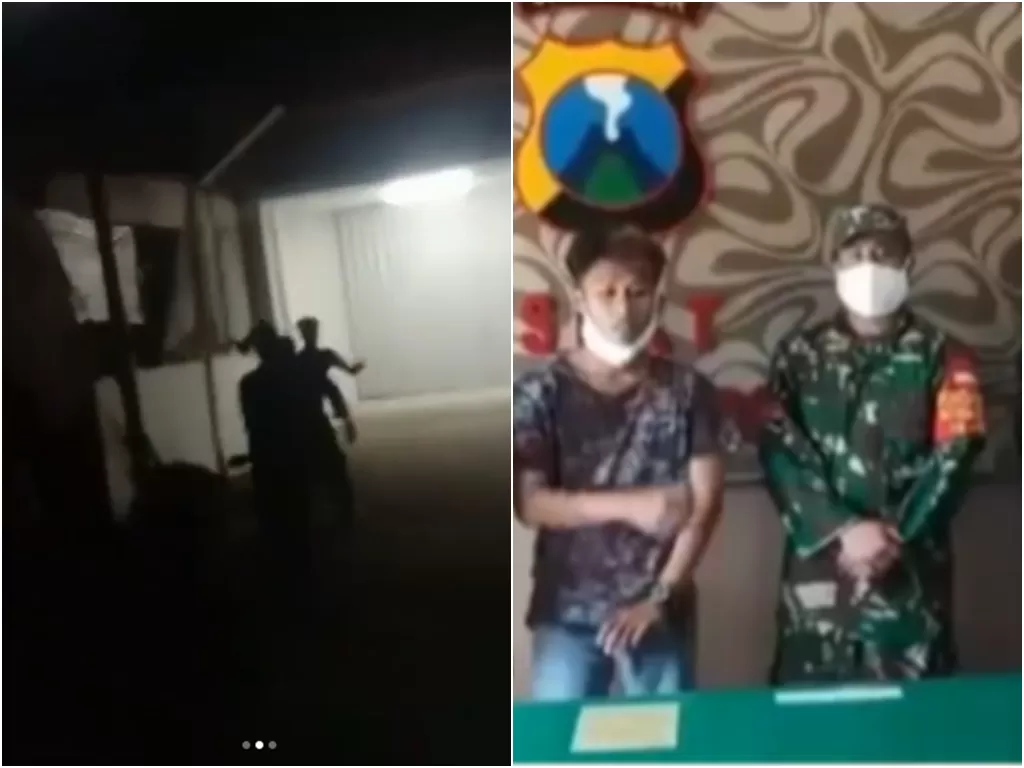 Cuplikan video pemuda sok jago pukul anggota TNI. (photo/Instagram/@memomedsos)