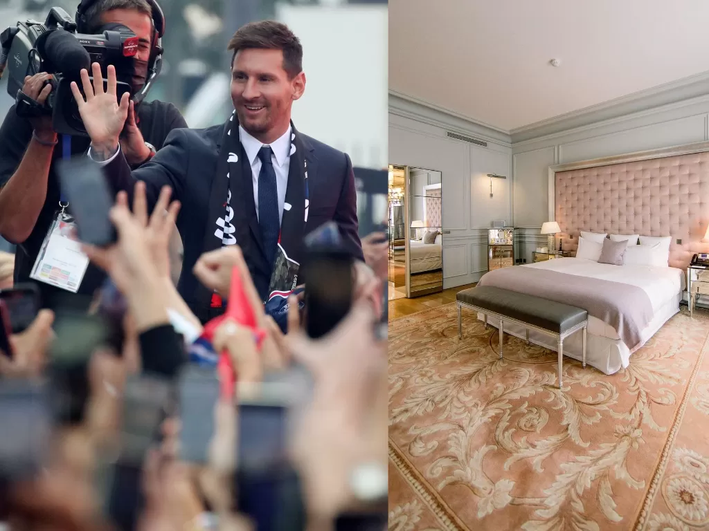 Kiri: Lionel Messi (REUTERS/Yves Herman) / Kanan: Salah satu kamar di Le Royal Monceau (Instagram/leroyalmonceau)