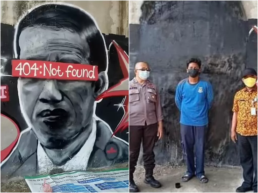   Viral Mural 'Jokowi 404: Not Found' di Tangerang. (photo/dok.Polres Tangerang)