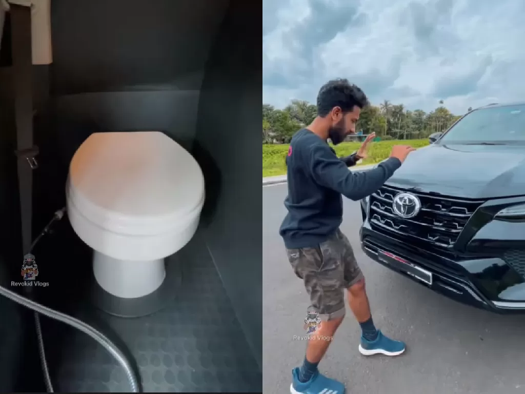 Tampilan mobil Toyota Fortuner dengan toilet di dalamnya (photo/YouTube/Revokid Vlogs)