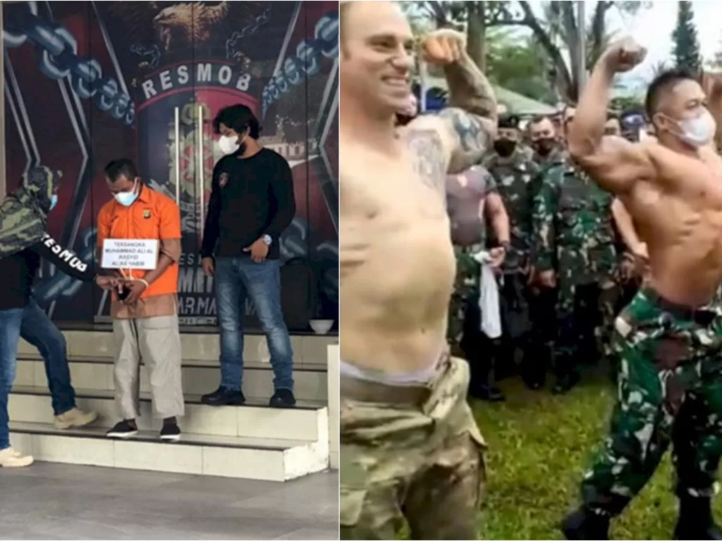 Kiri: Rekontruksi kasus pembunuhan. (INDOZONE/Samsudhuha Wildansyah)/ Kanan: Cuplikan prajurit TNI pamer otot bersama Tentara Amerika. (photo/Istimewa)