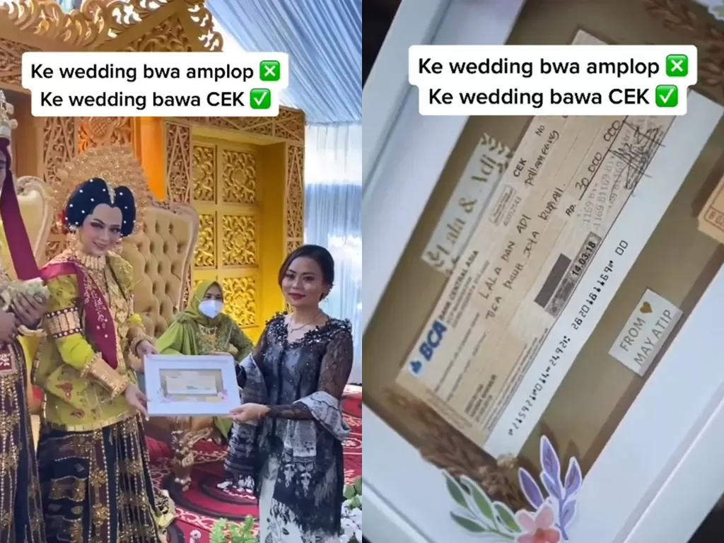 Wanita ini bawa cek Rp30 juta, untuk kado pernikahan (TikTok/vardinapicture)