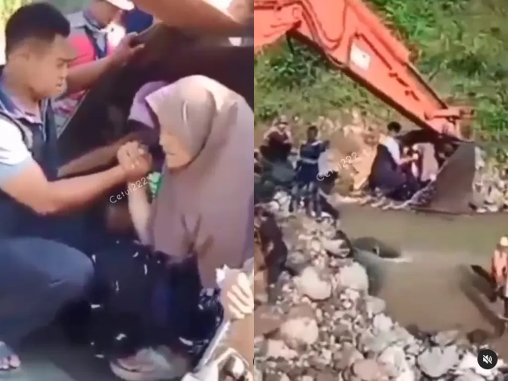 Ibu melahirkan naik sekop ekskavator sebrangi sungai di Lebak Banten (Instagram/cetul222)